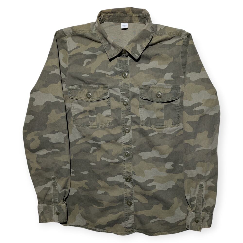 Old Navy Women’s Camo Button Up Shirt Jacket Utility Military Green‎